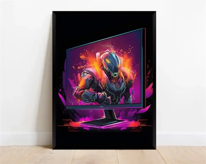 Pop Neon Video Game Character Poster Gamepad Headphones Football Basketball Canvas Print Wall Art Decor Gaming Room Decoration
