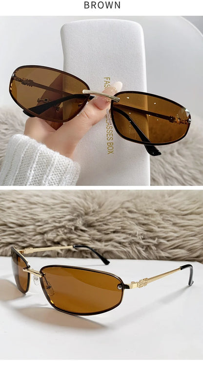 Gradient Oval Frameless Women's Sunglasses High Quality Luxury Brand Y2k Rimless Glasses Women High-end Punk Popular Shades UV