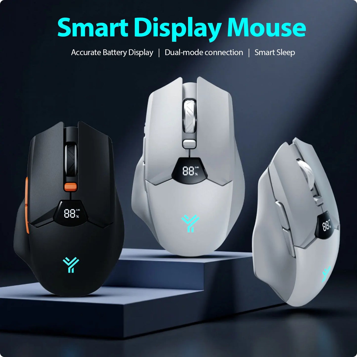 Trådløs Bluetooth-mus med digital batterivisning, lydløs ergonomisk mus til PC, bærbar computer og gaming, 2.4G/Bluetooth 5.0