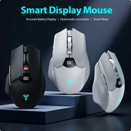 Trådløs Bluetooth-mus med digital batterivisning, lydløs ergonomisk mus til PC, bærbar computer og gaming, 2.4G/Bluetooth 5.0