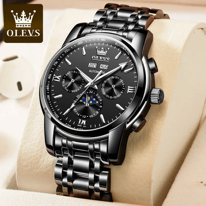 OLEVS 6633 Luxury Men's Watches Automatic Green Watch Men Stainless Steel Waterproof Business Sport Mechanical Wristwatch 6633