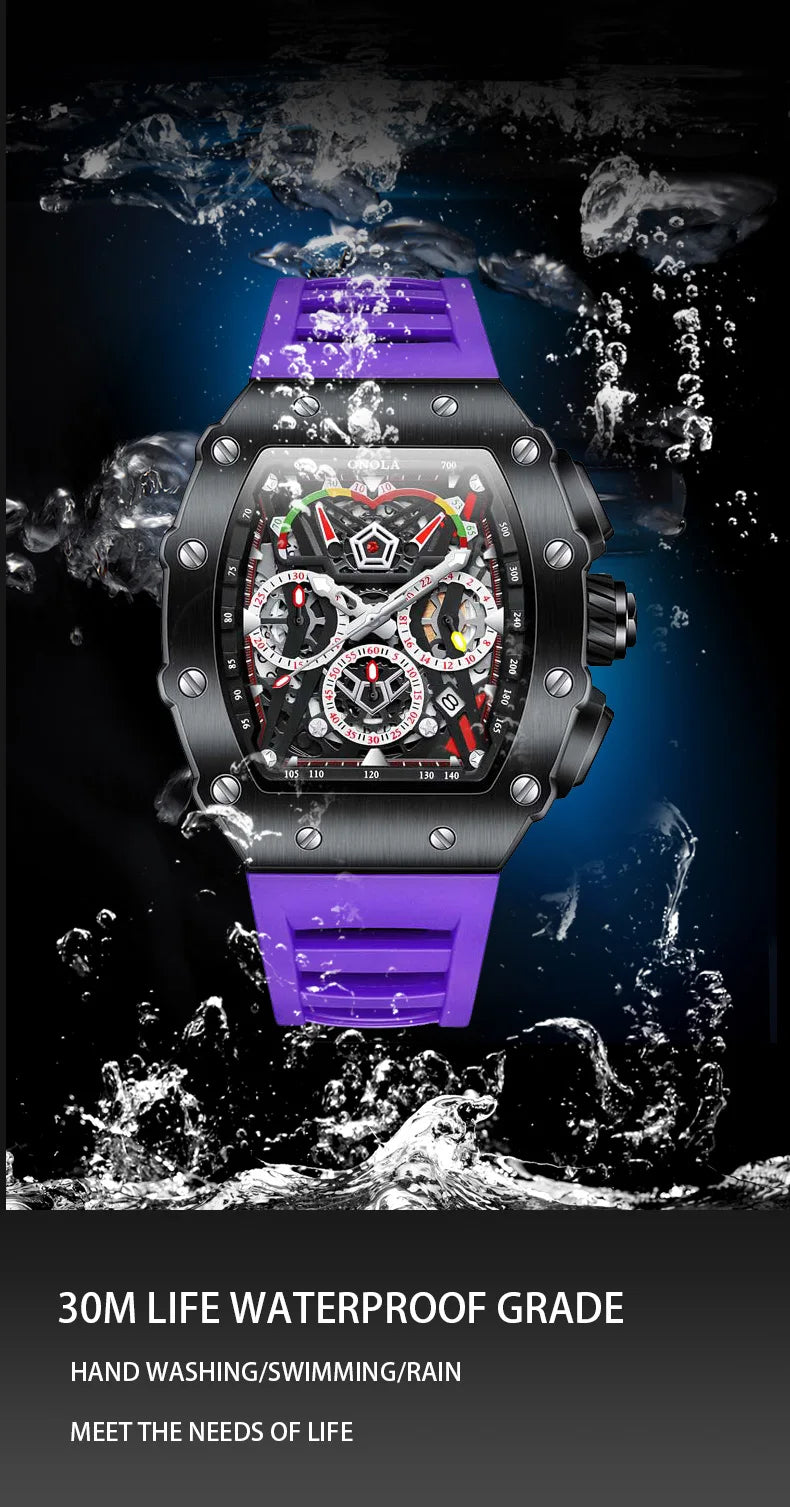 ONOLA Luxury Men Mechanical Watch with Hollow Out Luminous Automatic Watch 3Bar Waterproof Reloj Hombre