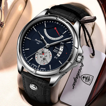 Montre-bracelet à quartz POEDAGAR pour homme – Style business, luxe, étanche, lumineuse, avec affichage de la date et bracelet en cuir – Montre élégante pour homme