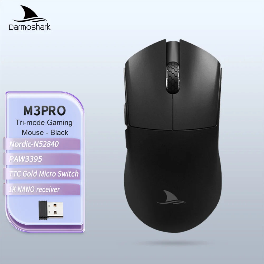 Darmoshark M3Pro -pelihiiri 2.4G BT Wireless Tri-Mode PAW3395 -sensorilla N52840 26000DPI, isokätinen makroajurihiiri pelaamiseen