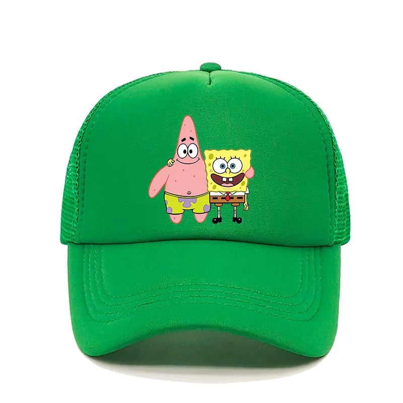 Fashion Cute SpongeBobs Print Baseball Cap Cartoon Men Women Summer Sun Mesh Hat Anime Adjustbale Sunshade Golf Cap Trucker Hat