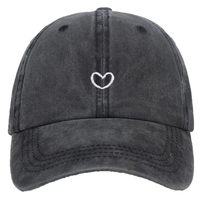 1pc Retro Washed Little Heart Embroidered Ponytail Baseball Cap  for Women,Outdoor Sports Adjustable Women's Cap for Daily Wear