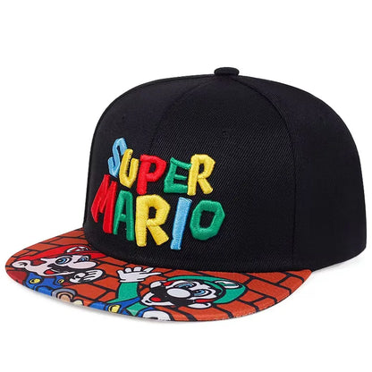 Bandai Super Mario letter embroidered baseball cap for both men and women, sunshade and sun protection duckbill cap cotton