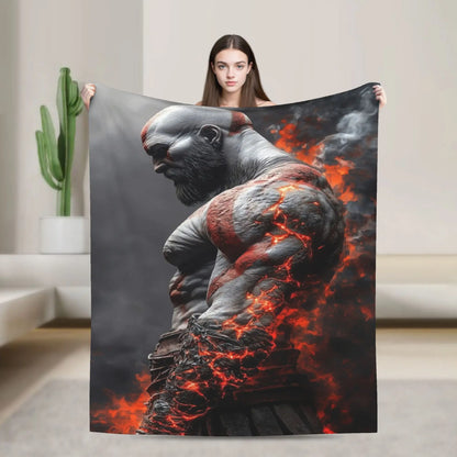God of War Game Gamers Kratos Blanket  Soft Warm Funny Plush Throw Blanket For Home Decor Travel Flannel Bedspread Bed Cover