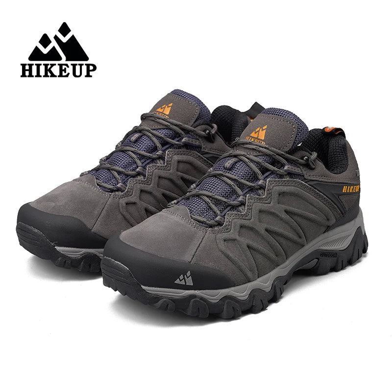 HIKEUP High Quality Leather Hiking Shoes Durable Outdoor Sport Men Trekking Leather Shoes Lace-Up Climbing Hunting Sneakers