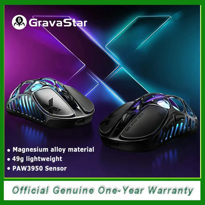Mysz gamingowa bezprzewodowa GravaStar Mercury X – sensor PAW 3950 32,000 DPI, częstotliwość odpytywania 1000Hz, tylko 49g, pusta konstrukcja F ze stopu magnezu