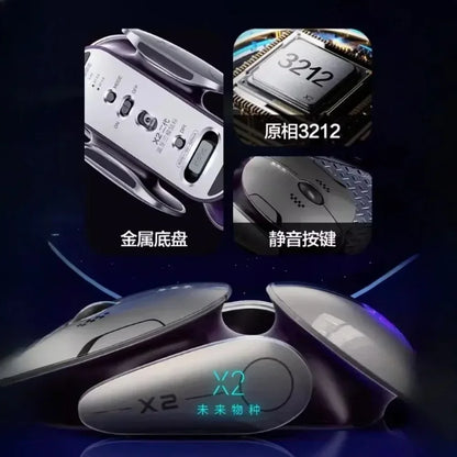 Inphic X2 trostruki način rada metalni Bluetooth bežični miš, tihi, punjivi, s e-sport pozadinskim osvjetljenjem, gaming dodatak za PC i prijenosna računala, poklon