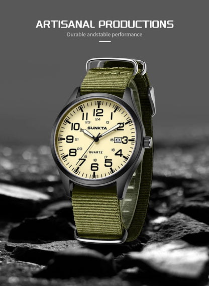 2026 SUNKTA Top Luxury Mens Watch Fashion Casual Quartz Wristwatches Luminous 30M Waterproof Nylon LIGE Watches Men Gifts Reloj
