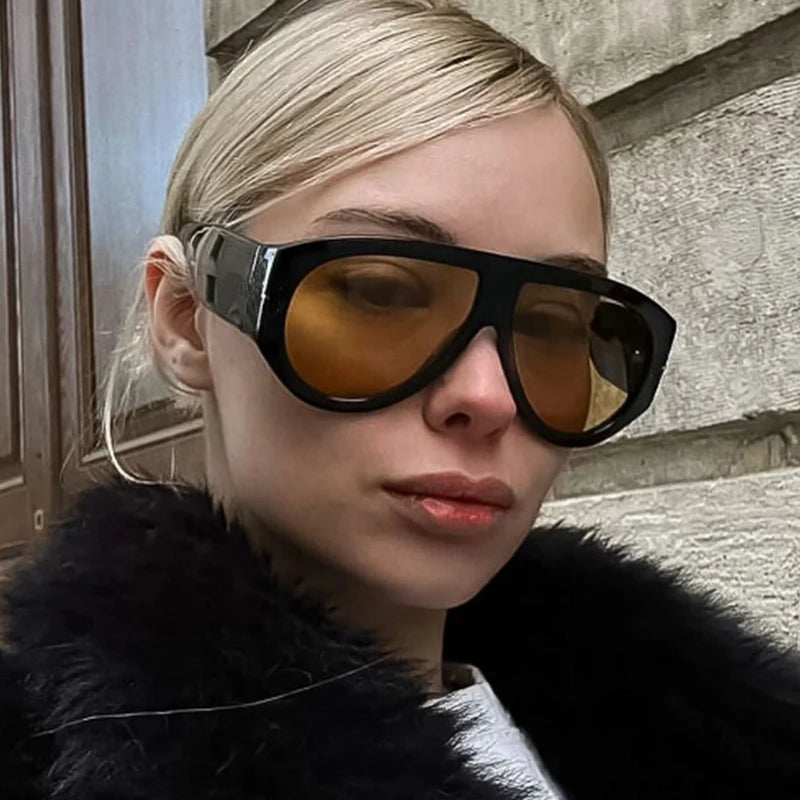 Oversized Pilot Sunglasses Women Fashion 2026 Luxury Big Frame One Piece Gradient Sunglasses Retro Classic Thick Shades