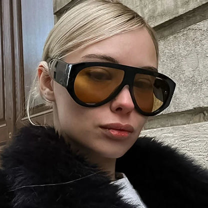 Oversized Pilot Sunglasses Women Fashion 2026 Luxury Big Frame One Piece Gradient Sunglasses Retro Classic Thick Shades