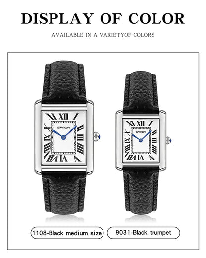 SANDA 9031/1108 Sport Casual Women Men Quartz Watches Reloj Luxury Couple Watch Resistant Leather Strap Square Dial Waterproof