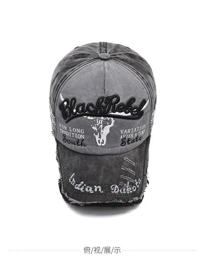 Vintage Embroidery Letter Bull Washed Baseball Cap, Retro Sun Hat for Men Women, Casual Hip Hop Peak Cap