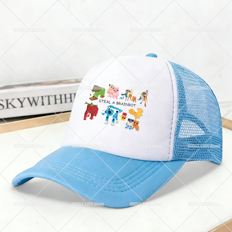 Steal A Brainrot Mesh Baseball Caps Cartoon 67 Six Seven Adult Kids Sports Hats Boys Girls Summer Outdoor Sunshade Peaked Caps