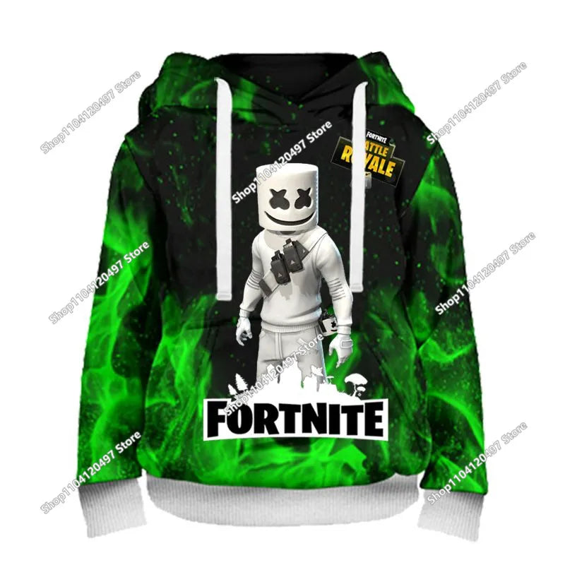 Children's Fortnite Hoodies Cartoon Casual Hooded Coat Autumn Men Soft Pocket Sweatshirts Male Loose Tops Long Sleeve Clothes