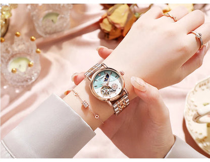 Rotatable Flowers Female Watch Women Top Brand Luxury Fashion Moon Phase Waterproof Lady Automatic Mechanical Watches Reloj
