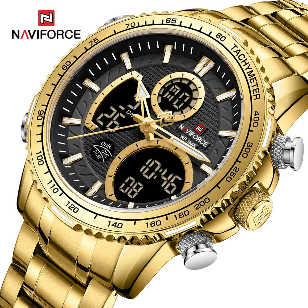 Montre de sport pour homme NAVIFORCE – Montre-bracelet originale de luxe en acier inoxydable, modèle militaire étanche à double affichage