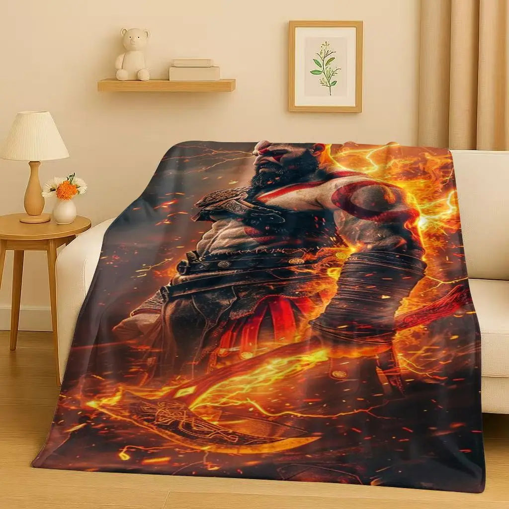Kratos God of War Game Cartoon Gamer Flannel Blanket,Ultra Soft Warm Plush Throw for Home Bedroom Bed Sofa Cover Picnic Kids