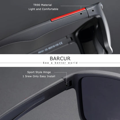 BARCUR Fashion TR90 Men Sunglasses Sturdy Durable Rectangle Frame Cool Outdoor Sports Men And Women Polarized Sunglasses