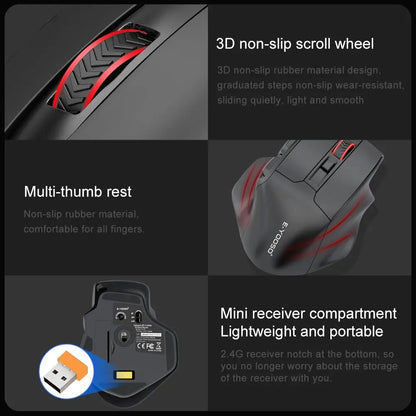 E-YOOSO X-31 Pro USB herní velká myš s podporou Bluetooth 2.4G, bezdrátová, PAW3212, 4800 DPI, pro hráče, počítač, notebook a PC