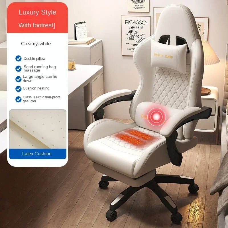 Hestora Duży fotel gamingowy z ekoskóry PU dla wysokich osób, ergonomiczny fotel komputerowy z wysokim oparciem, podnóżkiem i masującym podparciem lędźwiowym dla dorosłych