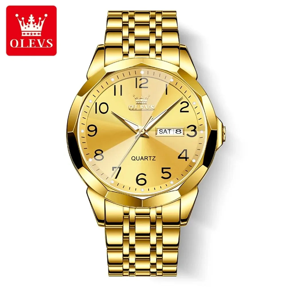 Relógio de homem OLEVS 9970 – Modelo elegante com mostrador digital, indicação da data e do dia, resistente à água, luminescente, de quartzo – Relógio de luxo original