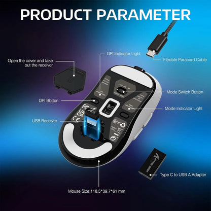 Mysz gamingowa Attack Shark X3Pro Wireless Bluetooth PixArt PAW3395 26000dpi, optyczna mysz z połączeniem Tri-Mode i makrami