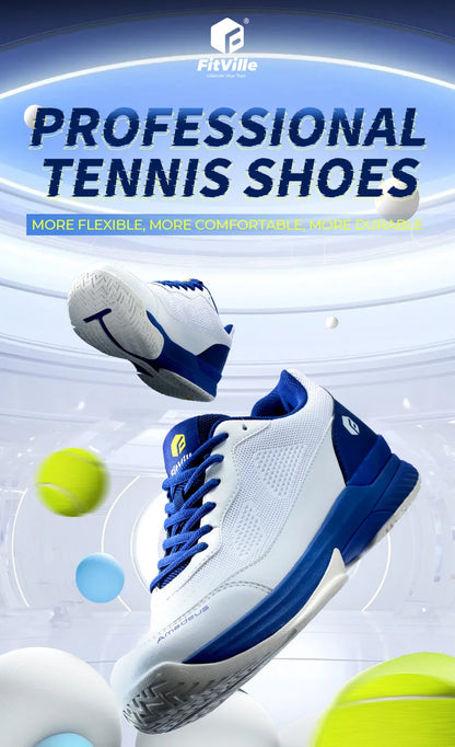 FitVille tennissko til mænd, bred version 2E, professionelle træningssportssko, åndbare og skridsikre ketsjersko med svangstøtte