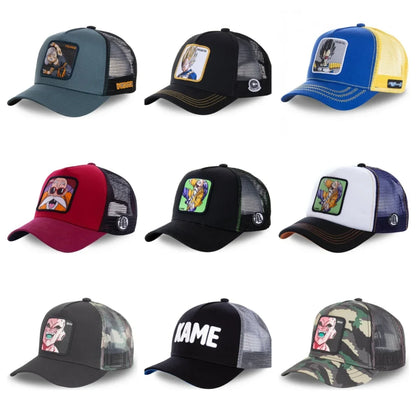 New Dragon Ball Son Goku Cap Summer Travel Peaked Cap Men's Embroidery Hip-Hop Cap Style Sun Visor Adjustable Trucker Mesh Cap