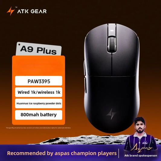 ATK Dragonfly A9 безжична Bluetooth геймърска мишка с ергономичен дизайн, бърза реакция, PAW3950 Ultra, 800mAh, лека, 8KHz, eSports