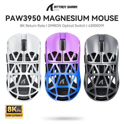 Attack Shark R2 vezeték nélküli gamer egér PAW3950 8K, könnyű magnéziumötvözet gamer egér, Bluetooth tri-mode kapcsolattal játékhoz/irodai használatra