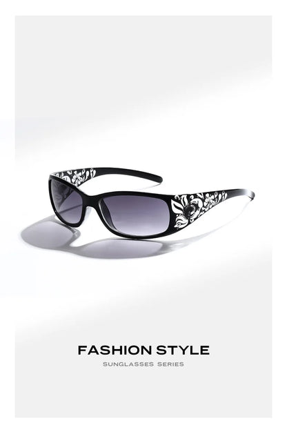 Fashion New Y2K Ladies Pattern Relief Square Small Frame Sunglasses Retro Style Elegant Summer Vacation Beach Glasses