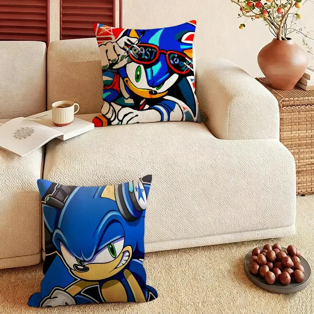 Character S-Sonic the H-Hedgehog Cushion Cover Pillow Case Anti-dustmite Pillowcase Silky Short Plush Sofa Cushion Cover hot