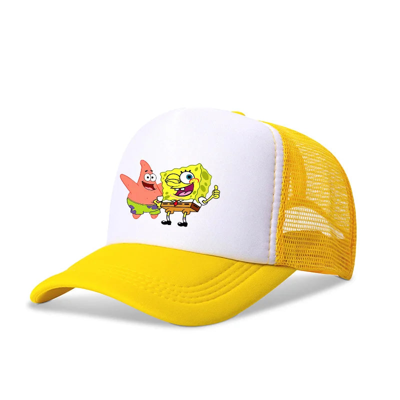 Cute SpongeBobs Baseball Cap Anime Round Role Kids Boy Girl Adult Sport Casual Sunshade Adjustable Movie Cartoon Peaked Mesh Hat
