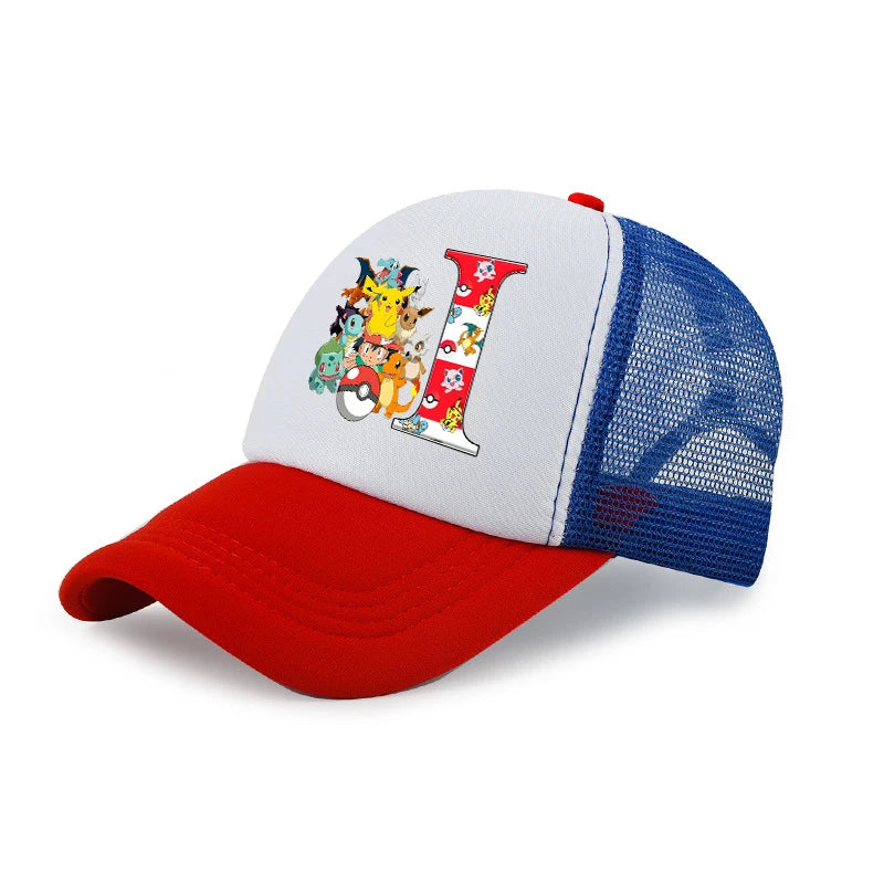 Cartoon Pokemons Kids Baseball Cap Pikachus Letter A-Z Boy Girl Sun-proof Sunhat Children Peak Cap Summer Trucker Dad Hat