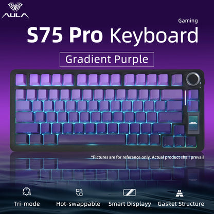 AULA S75 PRO Mechanical Keyboard 75% Custom Layout RGB Backlight Wireless Bluetooth Gaming Keyboard with Screen Knob