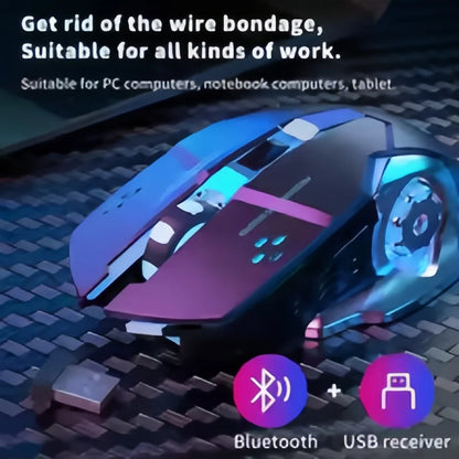 Bezprzewodowa mysz gamingowa z akumulatorem – cicha Bluetooth/USB, podświetlenie RGB, e-sportowa do PC