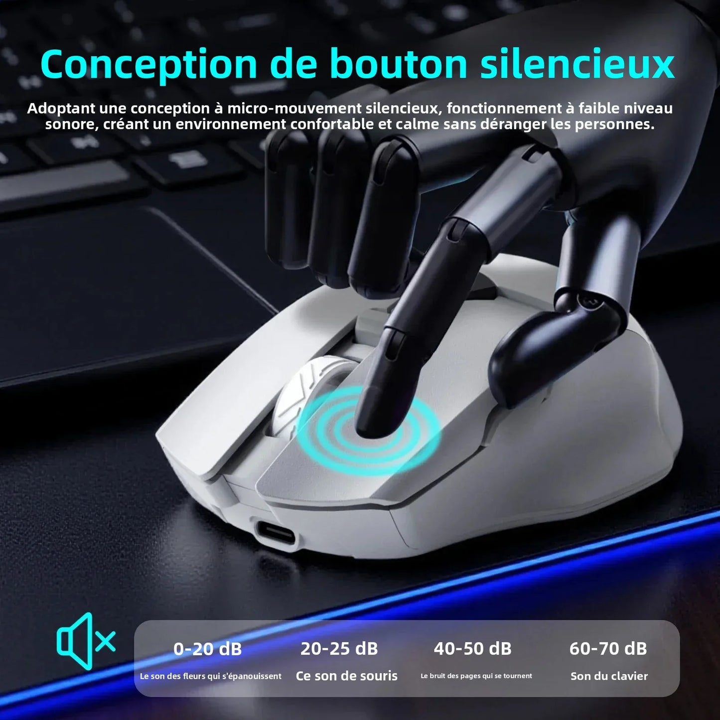 Trådløs Bluetooth-mus med digital batterivisning, lydløs ergonomisk mus til PC, bærbar computer og gaming, 2.4G/Bluetooth 5.0
