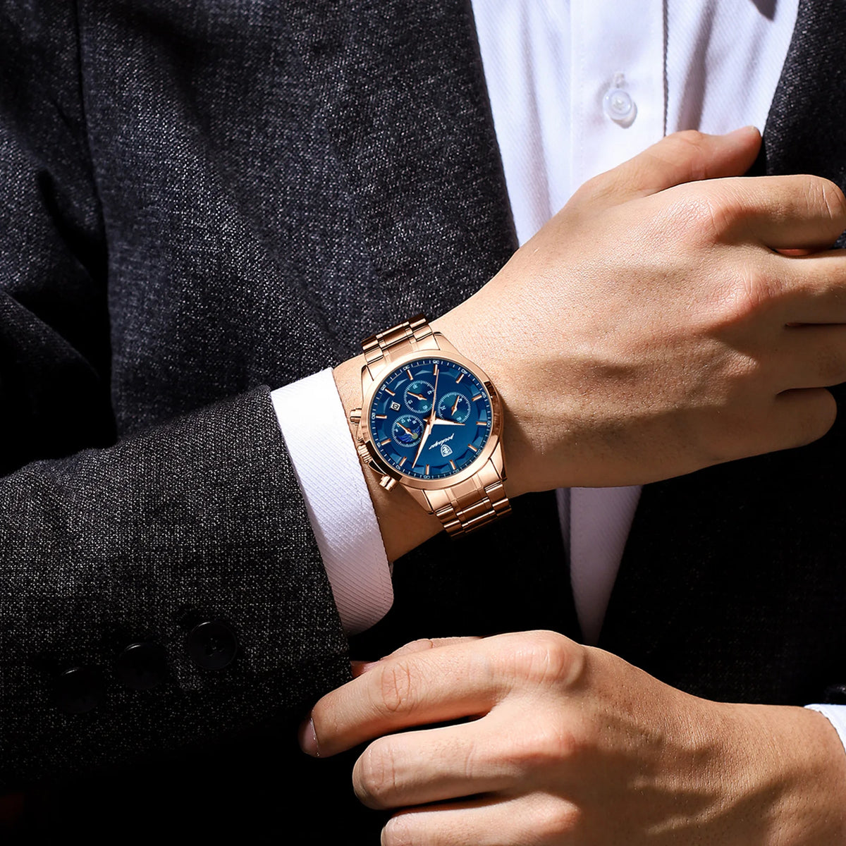 Montre-bracelet de luxe pour homme POEDAGAR, style militaire, étanche, lumineuse, chronographe, en acier inoxydable, à quartz, avec boîte.
