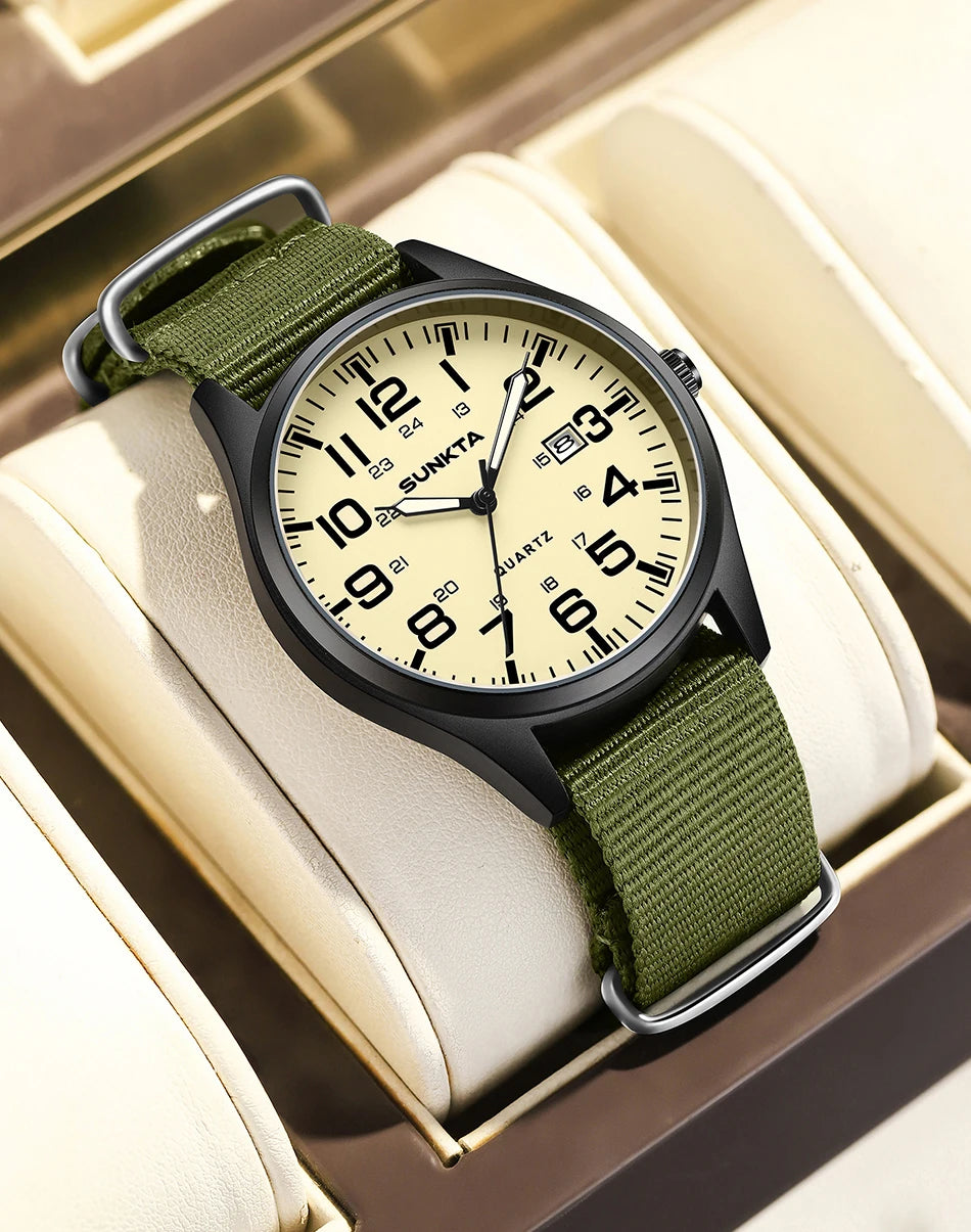 2026 SUNKTA Top Luxury Mens Watch Fashion Casual Quartz Wristwatches Luminous 30M Waterproof Nylon LIGE Watches Men Gifts Reloj
