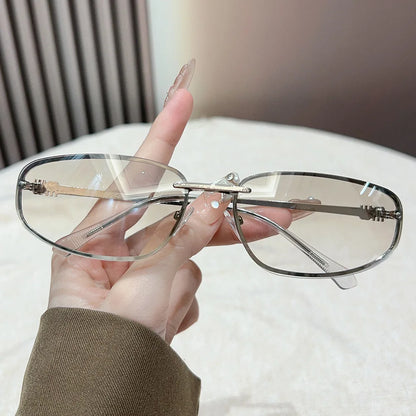 Gradient Oval Frameless Women's Sunglasses High Quality Luxury Brand Y2k Rimless Glasses Women High-end Punk Popular Shades UV