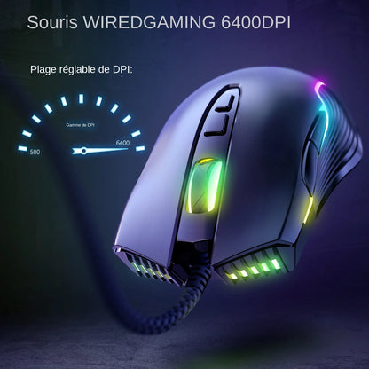 ONIKUMA langallinen pelihiiri, 6 säädettävää tasoa, 6400 DPI, 7 ohjelmoitavaa painiketta, 7 RGB-valaistustilaa, ergonominen hiiri PC-pelaajalle