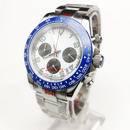 20 Colors dress 39mm Quartz Chronograph Sapphire Crystal Stainless Luminous Men's Watch VK63 Movement Calendar Strap