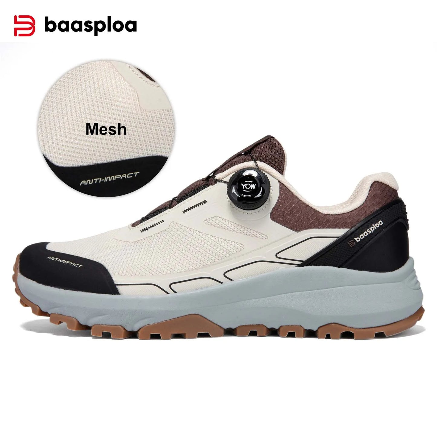 Baasploa Men Hiking Shoes Outdoor Climbing Mesh Breathable Travel Walking Shoes Male Non-Slip Wear Resistant Comfortable Sneaker