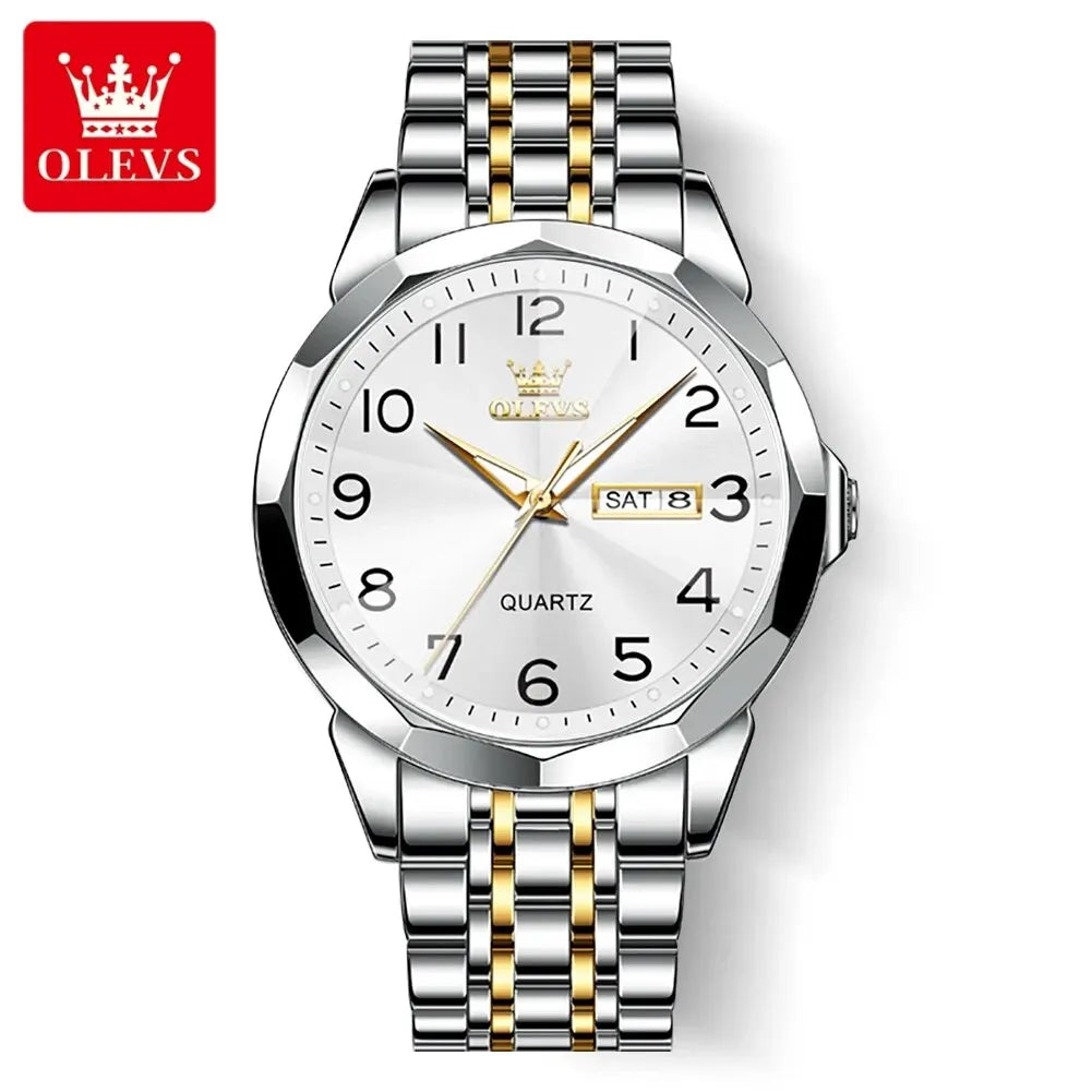 Relógio de homem OLEVS 9970 – Modelo elegante com mostrador digital, indicação da data e do dia, resistente à água, luminescente, de quartzo – Relógio de luxo original
