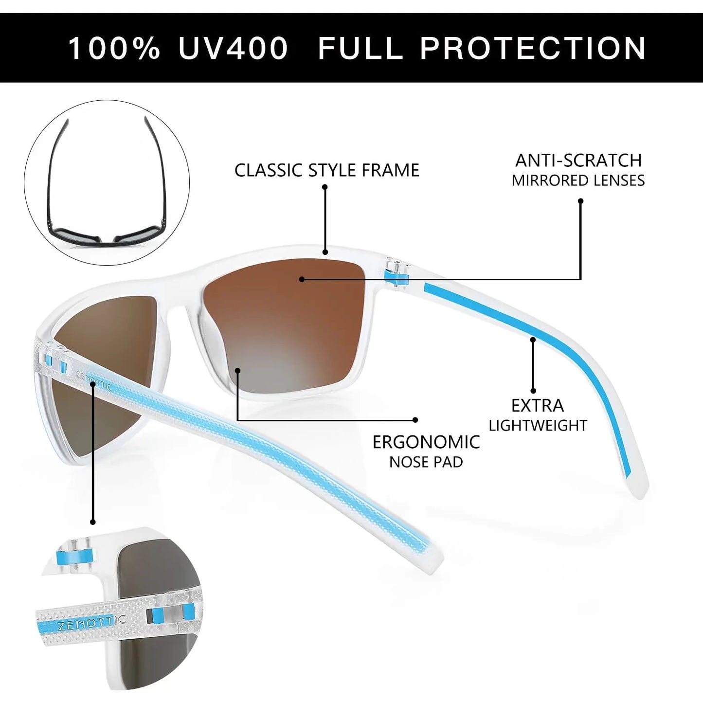 ZENOTTIC Polarized Sunglasses for Men Shades Lightweight TR90 Frame UV400 Protection Square Outdoor Trave Driving Sun Glasses
