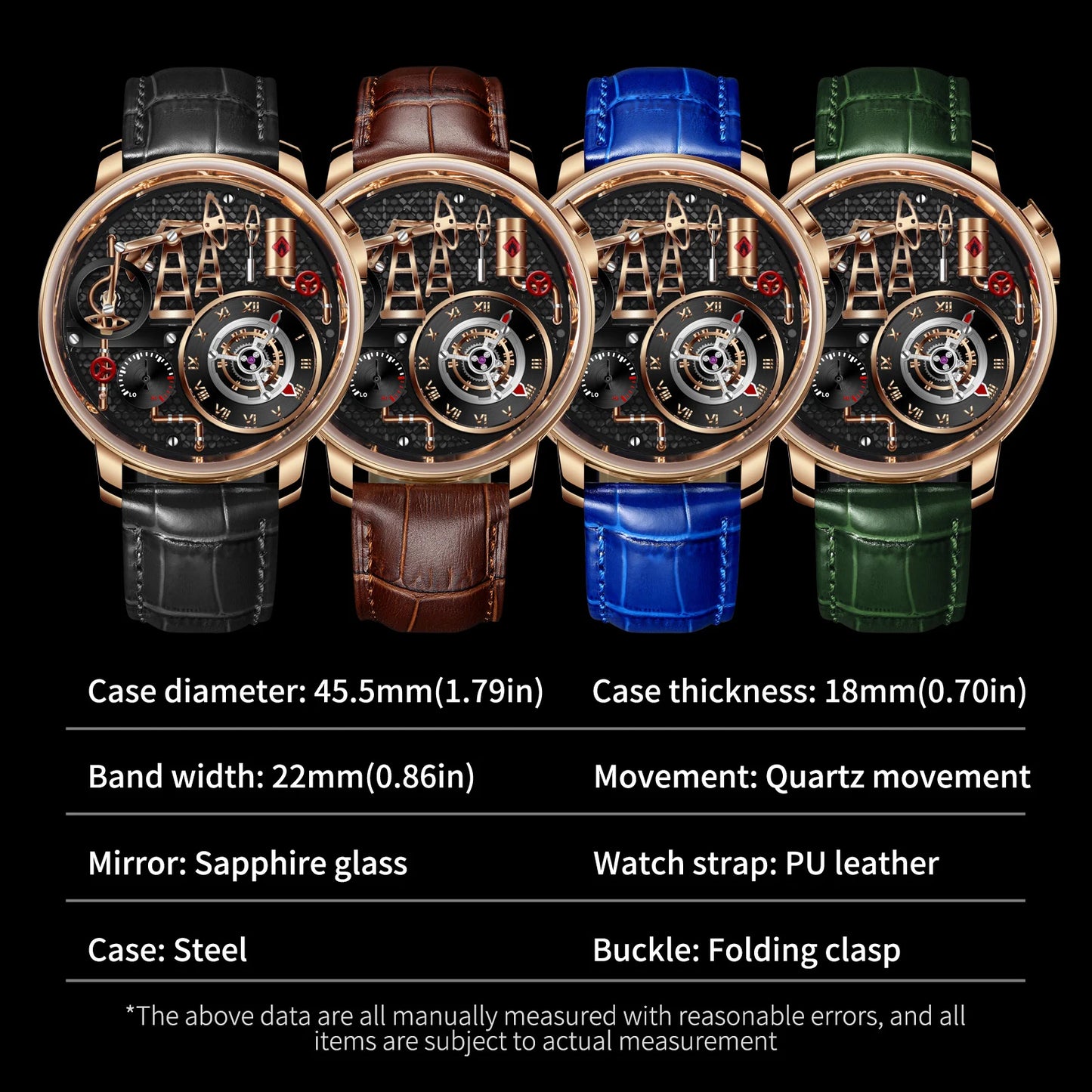 PINDU Design New Button Oil Pump Quartz Watch for Men Swiss Quartz 762 Movement Sapphire Waterproof Stainless Steel Men's Watch